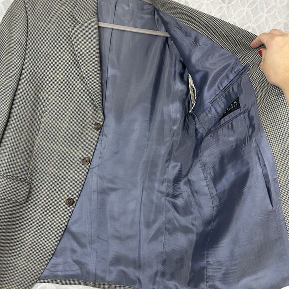 Vtg Ralph Lauren Blazer Men 42R Silk Wool Blue Houndstooth 3-Button Suit Jacket - Picture 8 of 13